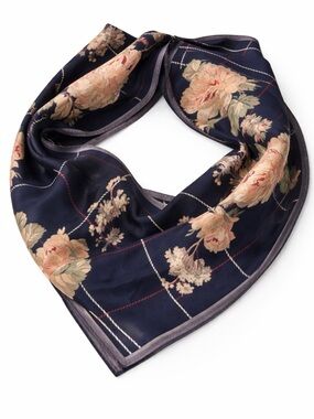 Source Unknown Navy Floral Silk-Feel Square Scarf